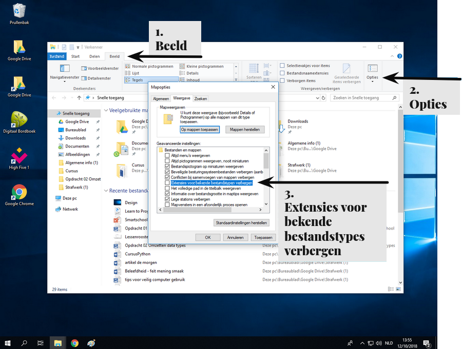 Bestand extensies tonen